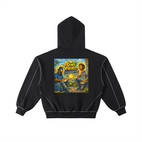 Contrast-Stitched Boxy Fleece Zip Hoodie