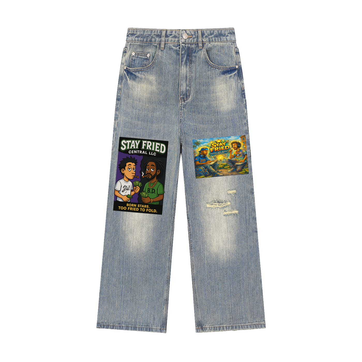Vintage Wash Distressed Denim Jeans